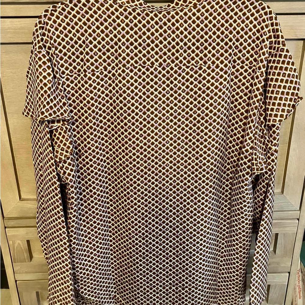 Elegant Brown/Cream/Lavender Geometric Blouse - Picture 4 of 6